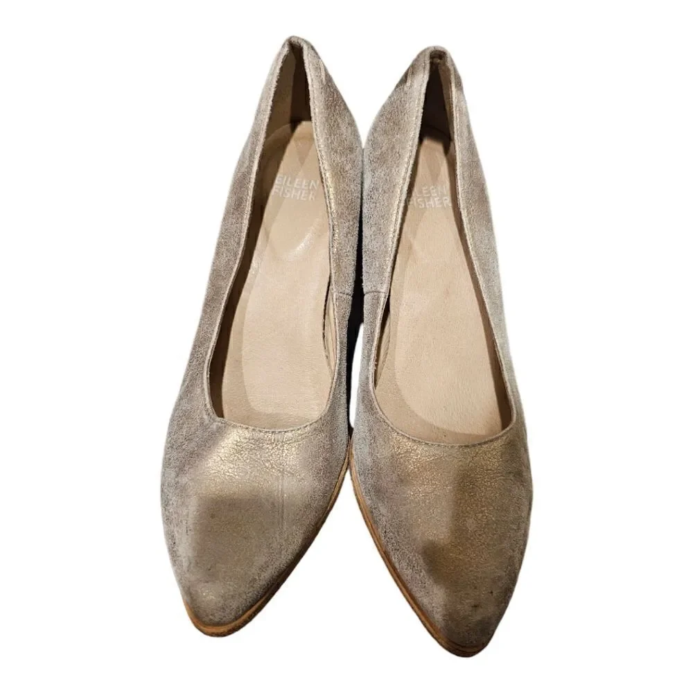 EILEEN FISHER Platinum Hawk‎ Block Heel Pump - Size 7 1/2